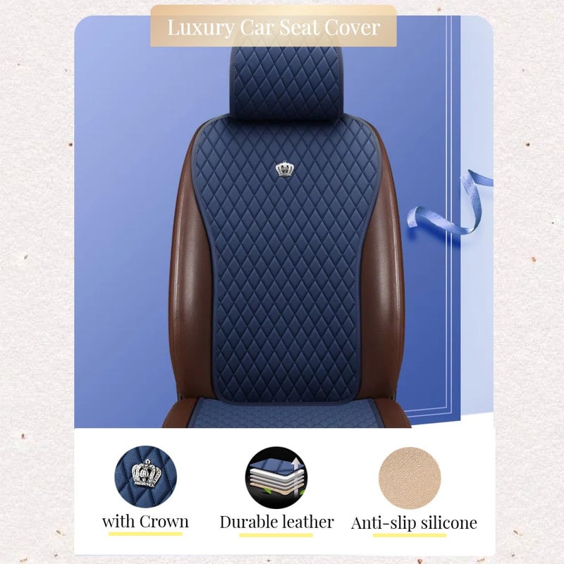 Red Rain Leather Seat Cover Universal Seat Covers with Crown Car Seat Protector Fit Car/Auto/Truck/SUV Blue 2/3 Covered (Dark Blue) - Image 4